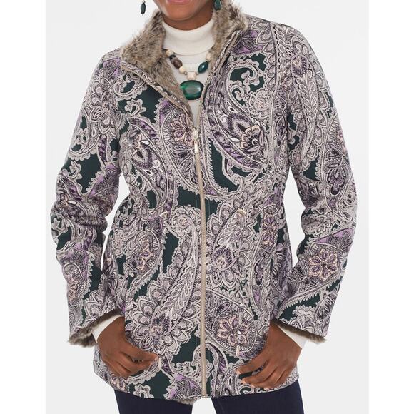Chico's Reversible Paisley Faux-Fur Jacket - Picture 3 of 6
